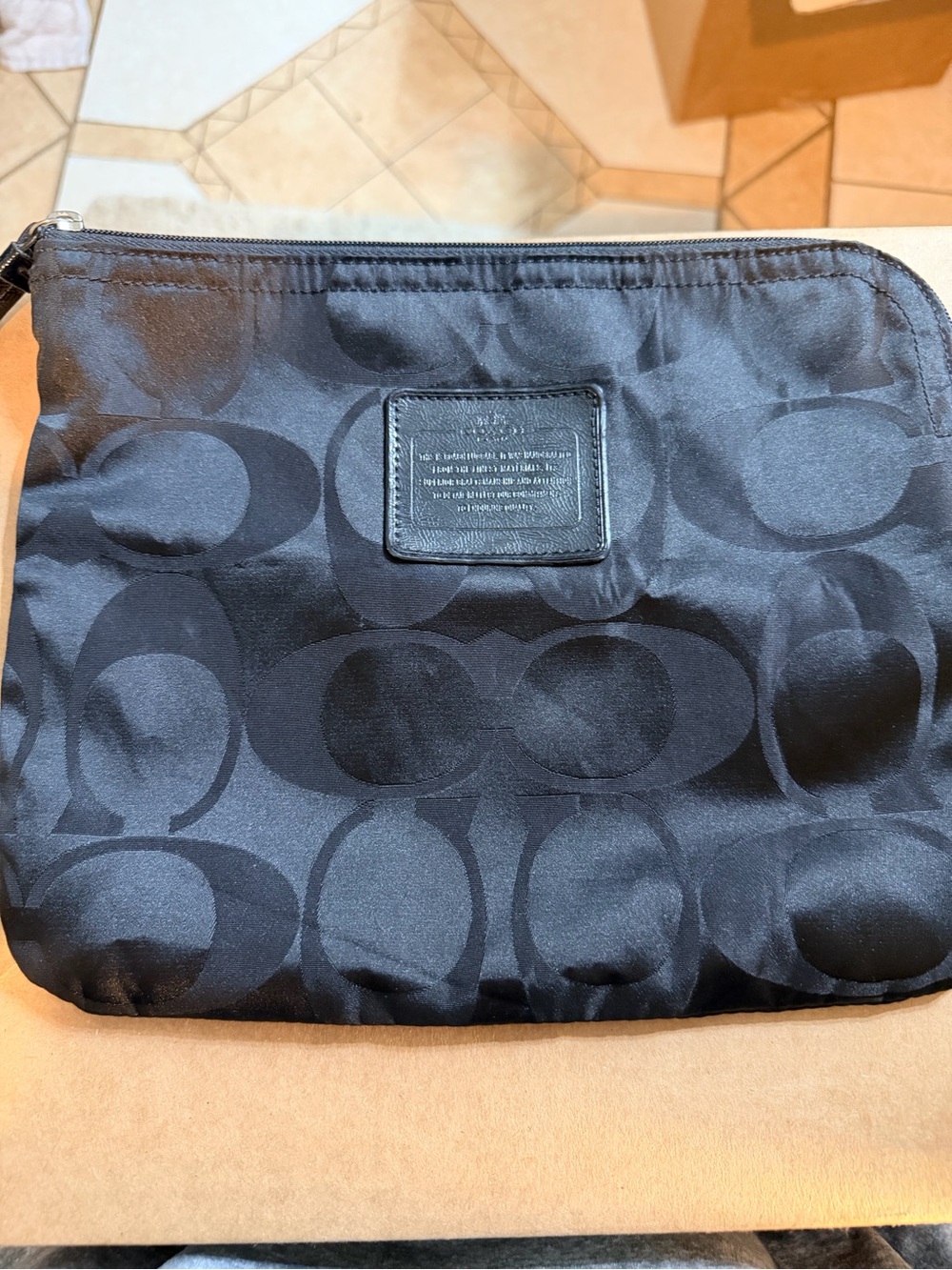 Coach Signature C Black Nylon Wristlet Pouch